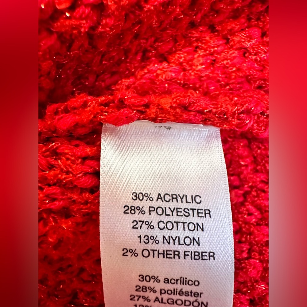 Chico’s Sparkle Fringe-Trim Red Cardigan/Boucle Sweater Size 3 - Picture 5 of 10